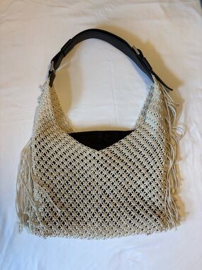 ALL SAINTS Woven Fringe Shoulder Bag in Beige